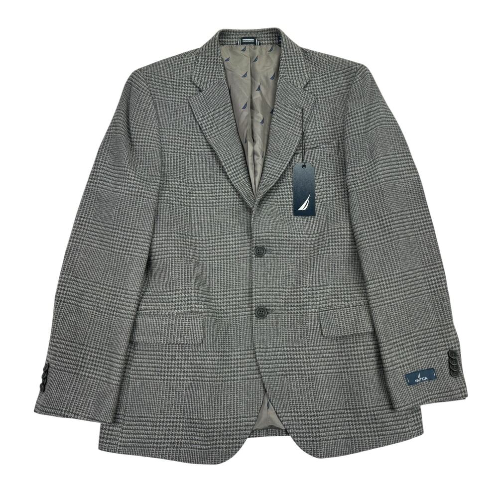 Nautica Mens Modern Fit Tweed Houndstooth Sport Coat Gray 38R